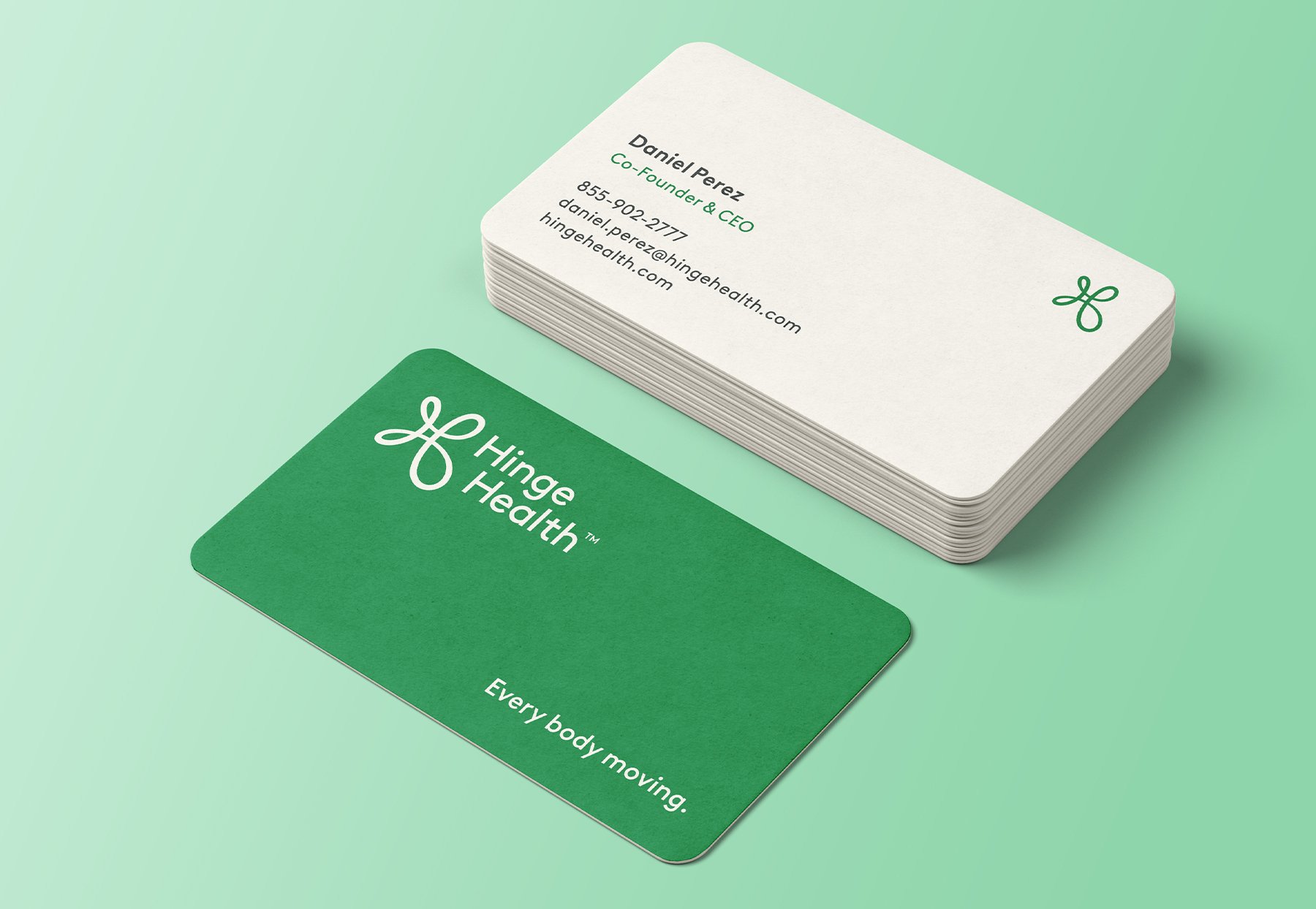 Hinge Health brand application across commercial touchpoints